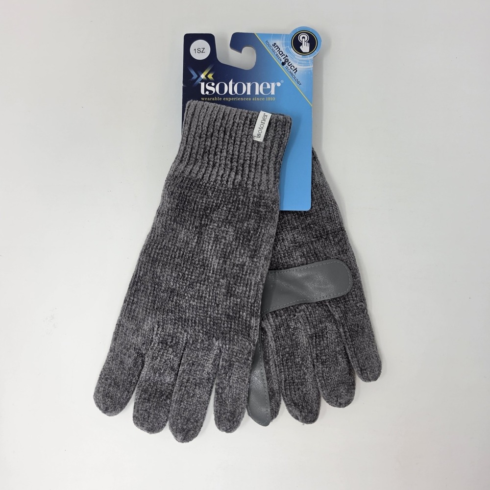 NWT Isotoner SmarTouch Gray Chrome Chenille Touchscreen Gloves Ladies One Size